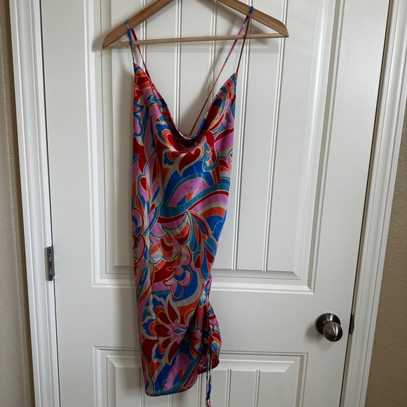 Dress Forum Mini Dress Floral Print Cowl Neck Ruched Bodycon Medium - Picture 2 of 9